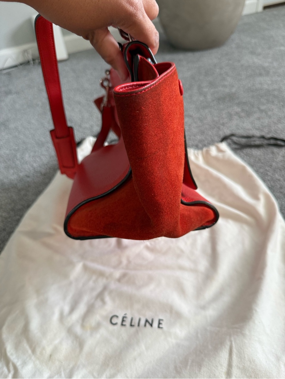 Celine Red Leather Trapeze Top-Handle Satchel - Picture 9 of 9
